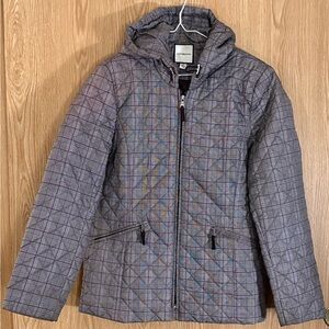 Croft and Barrow Gray and Purple Plaid Hooded Water Resistant Raincoat Jacket